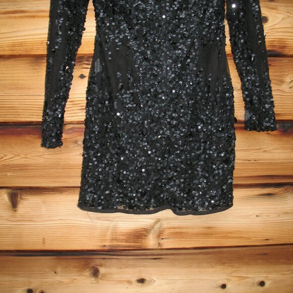 Mac Duggal 10976 Black Long Sleeve Sheer Embellished Mini Dress - Picture 11 of 12